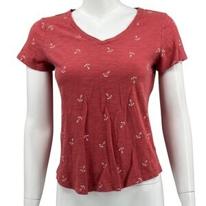 Old Navy Top Womens XS Red Clay Every Wear Slub V-Neck Tee Anchors Nautical